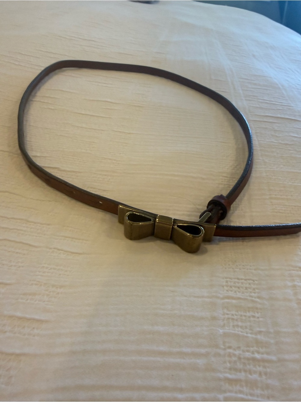 GAP Slim Brown Leather Belt with Gold Bow Buckle
